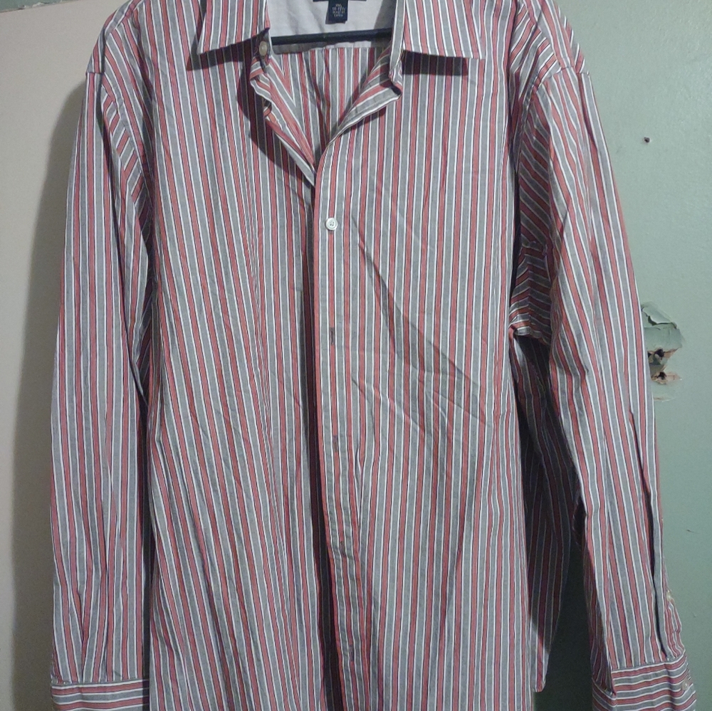 Men's Banana Republic red and grey striped‎ long sleeve button up shirt XXL